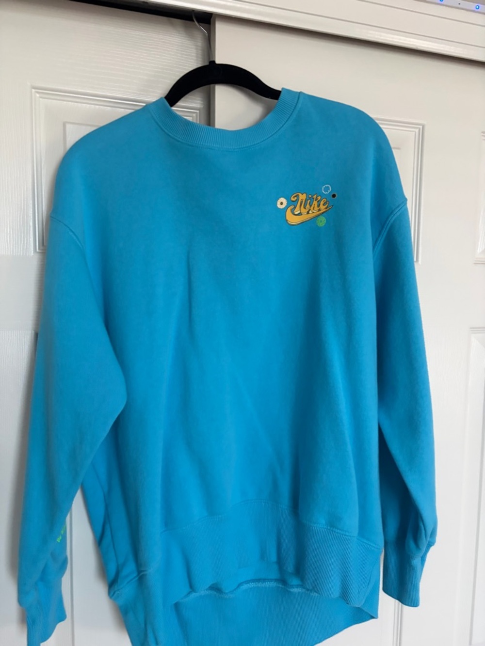 Nike Men's Bright Turquoise Crewneck Sweatshirt with Yellow Logo
